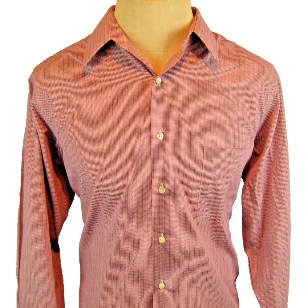 Mens Van Heusen Maroon Houndstooth Check LS Cotton Casual Shirt sz 16x32/33